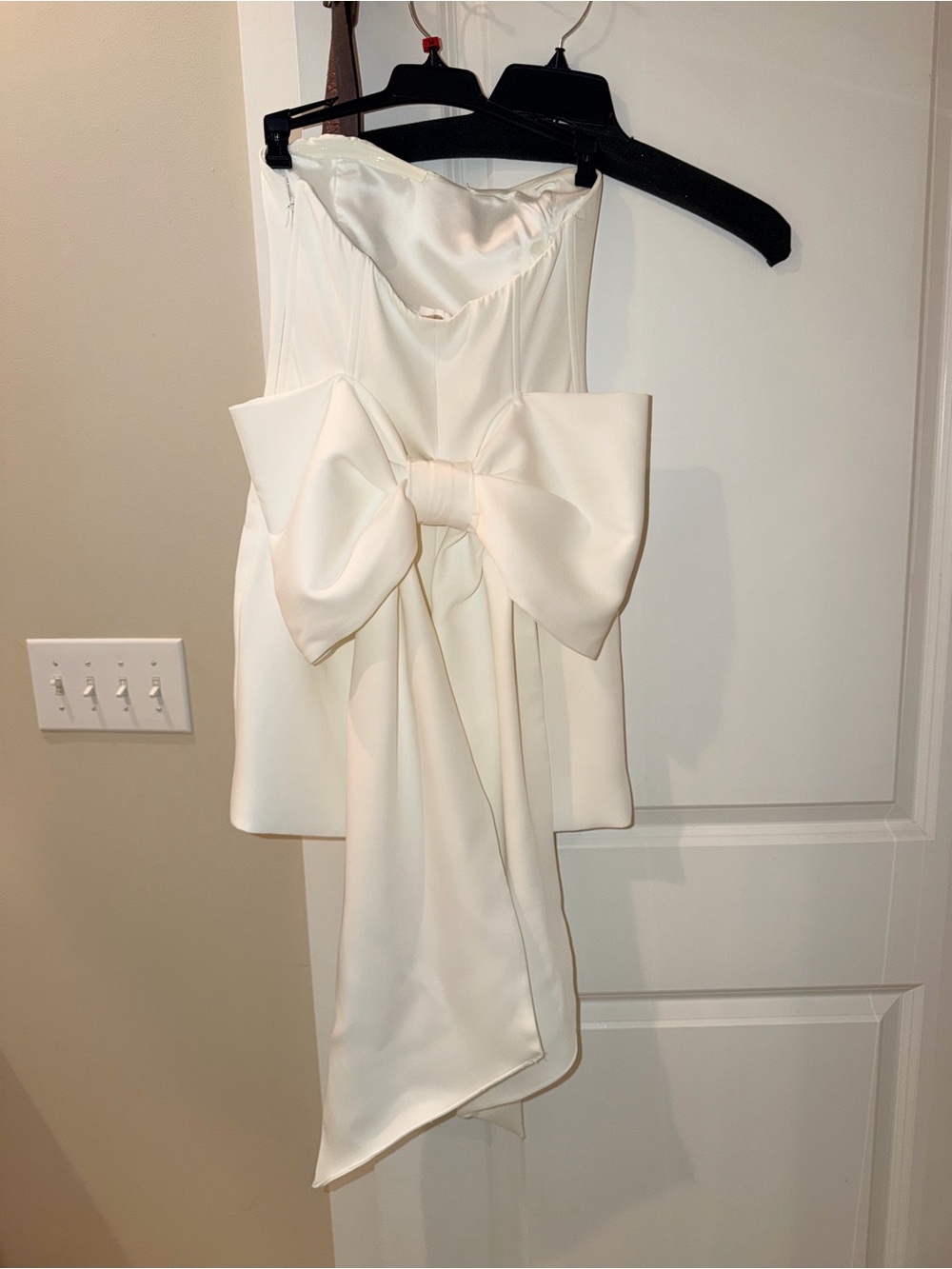 Meshki Ivory Strapless Mini Dress with Statement Bow
